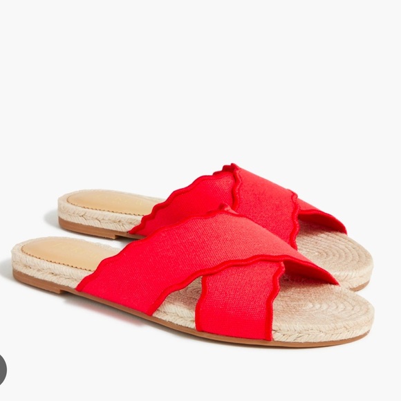 NWOT! J. Crew Factory Scalloped slide sandals - Canvas & Espadrille Sole - Red - Picture 1 of 7